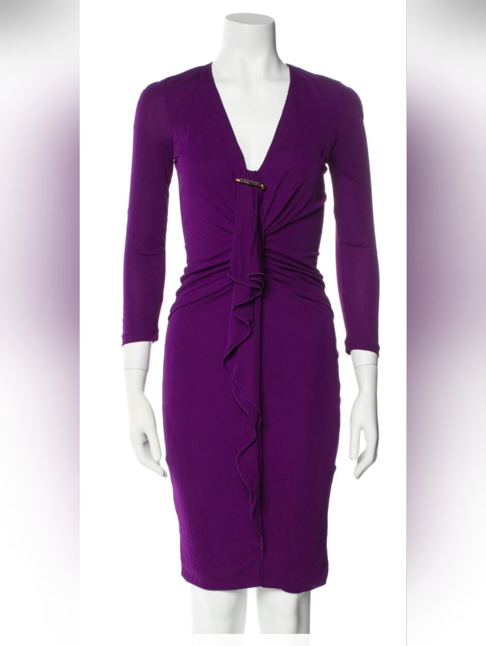 Gucci Deep Purple Ruffled And Ruched Midi Dress